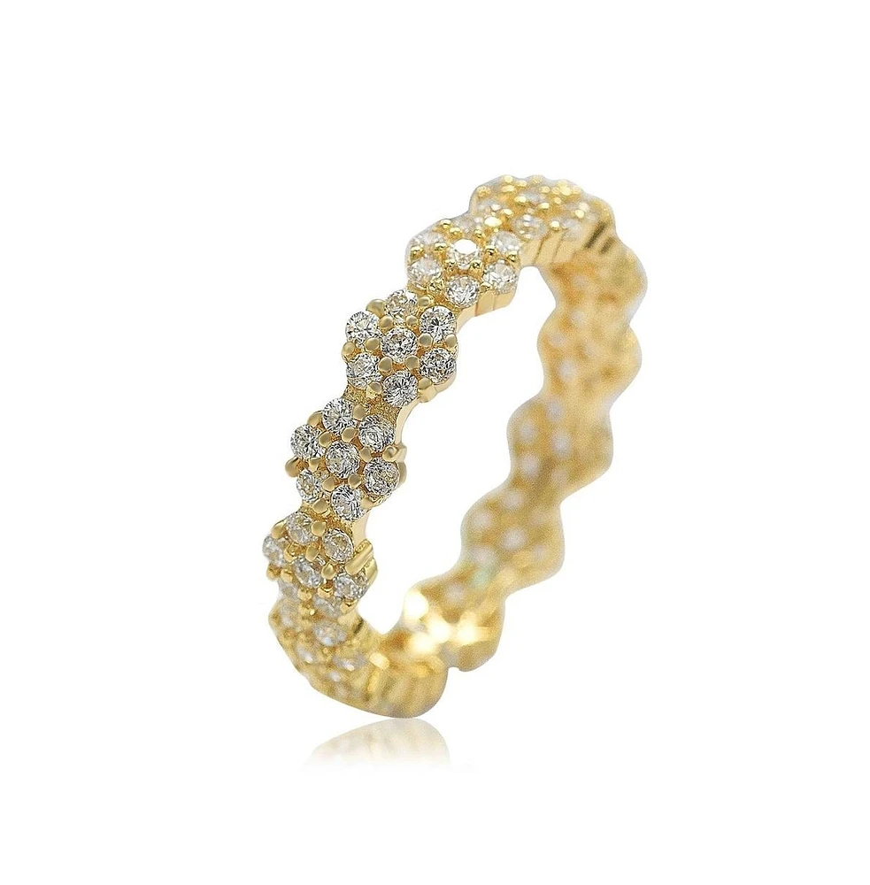 Suzy Levian Sterling Silver Cubic Zirconia Floral Eternity Band Ring