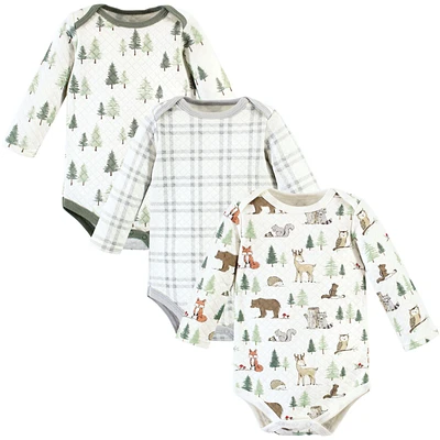 Hudson Baby Boys Unisex Quilted Long Sleeve Cotton Bodysuits, Forest Animals, Months