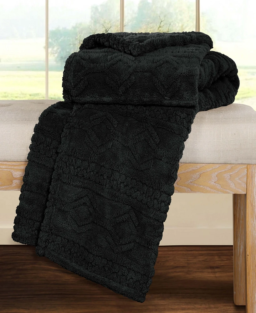 Superior Boho Knit Jacquard Fleece Plush Fluffy Blanket, Twin