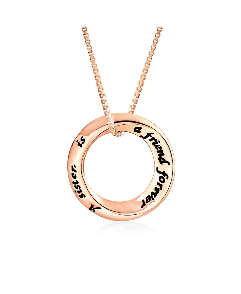 Bling Jewelry Word Inspirational Quote Sayings Circle Sisters Friends Pendant Necklace Rose Gold Plated .925 Sterling Silver