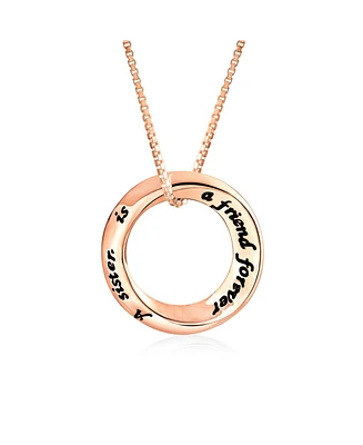 Bling Jewelry Word Inspirational Quote Sayings Circle Sisters Friends Pendant Necklace Rose Gold Plated .925 Sterling Silver