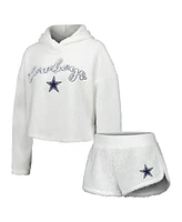 Women's Concepts Sport White Dallas Cowboys Fluffy Pullover Sweatshirt and Shorts Sleep Set