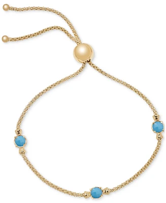 Lab Grown Onyx Popcorn Link Bolo Bracelet 14k Gold-Plated Sterling Silver (Also available lapis lazuli, swiss blue topaz, turquoise, amethyst &