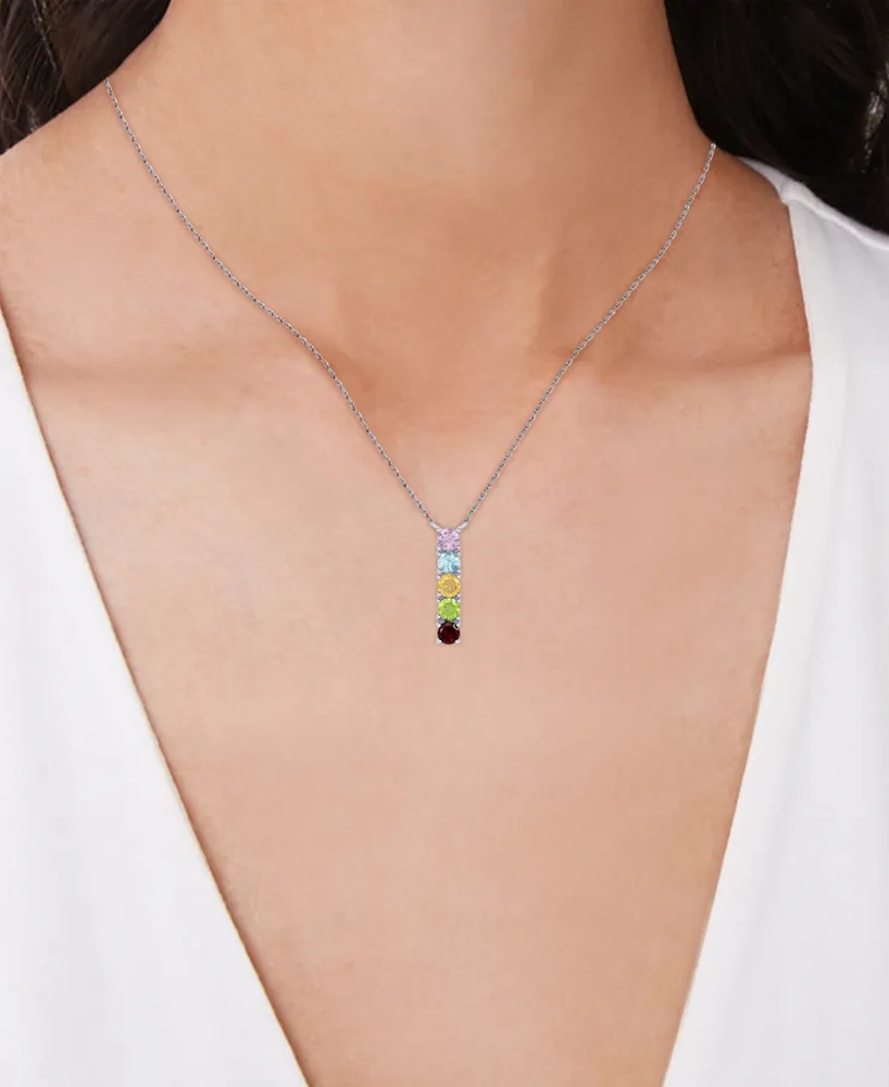 Multi-Gemstone Linear 18" Pendant Necklace (1-1/4 ct. t.w.) in Sterling Silver