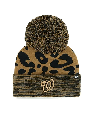 Women's '47 Brand Washington Nationals Leopard Rosette Cuffed Knit Hat with Pom