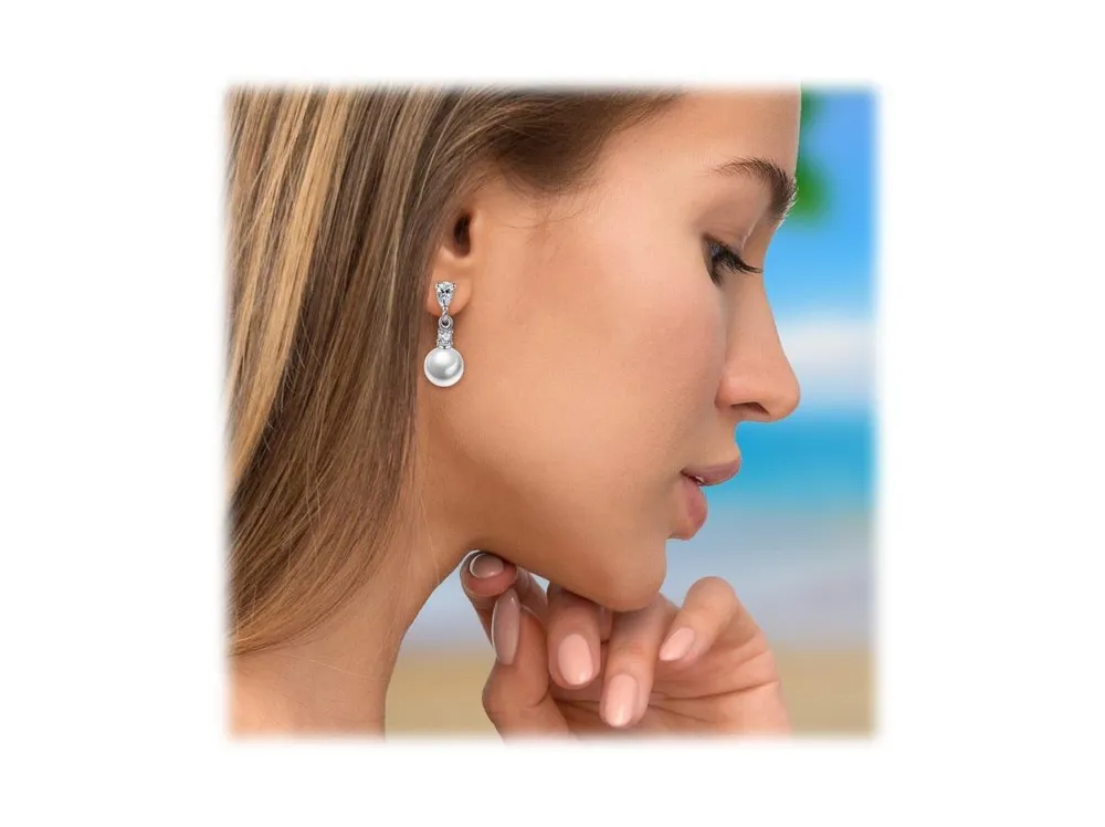 Pearl Drop Earrings with Cubic Zirconia Accents Earrings for Women