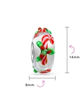 Bling Jewelry Christmas Holiday Red Candy Cane Peppermint Murano Glass Sterling Silver Spacer Bead Fits European Charm Bracelet