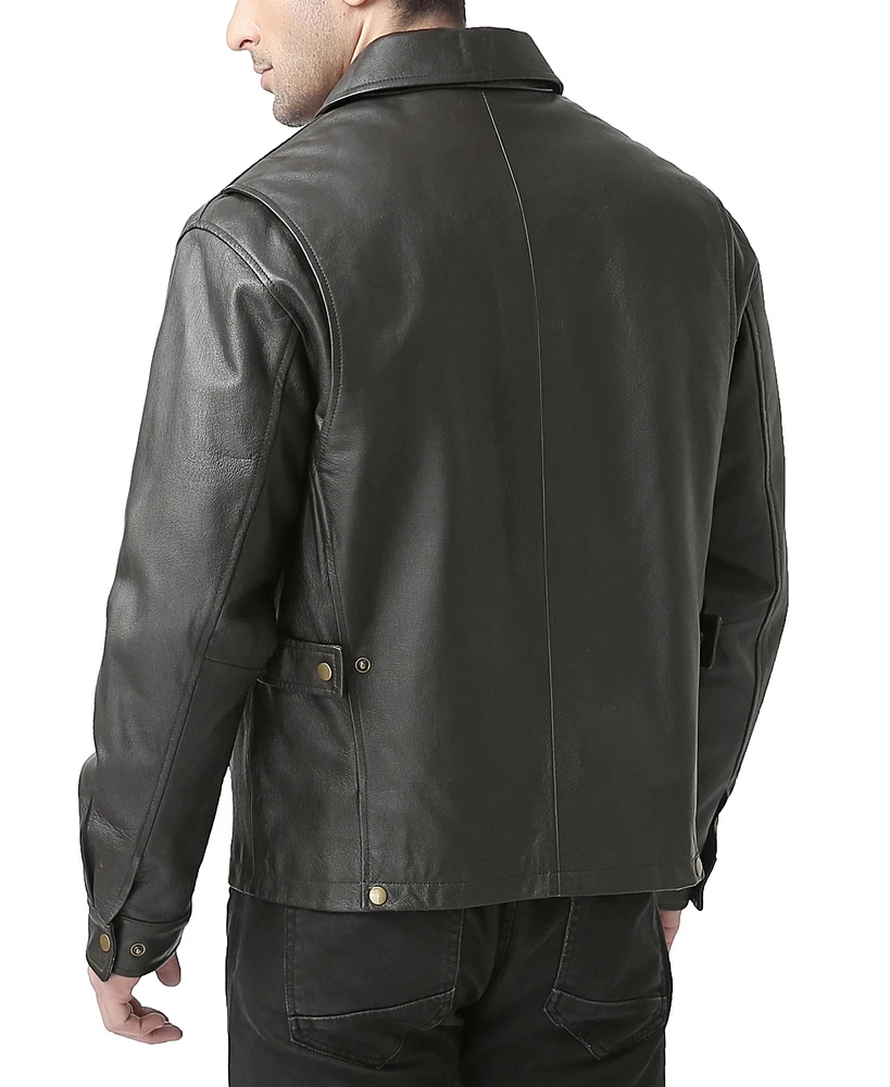 Bgsd Men Greg Open Bottom Zip Front Leather Jacket - Tall