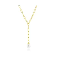 Sterling Silver or Gold Plated Over Freshwater Pearl Paperclip Necklace