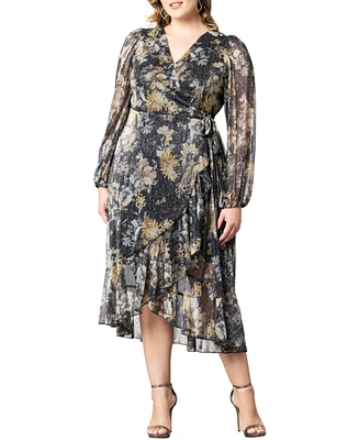 Kiyonna Plus Clara Long Sleeve Chiffon Wrap Dress