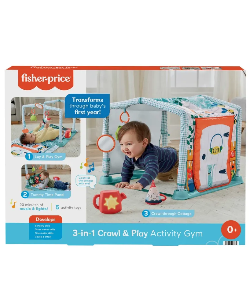 Fisher Price 3-in-1 Baby Gym with Tummy Time Playmat, Tunnel and Toys, Crawl Play Activity Gym