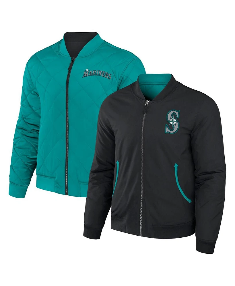 Men's Darius Rucker Collection by Fanatics Black, Aqua Seattle Mariners Reversible Full-Zip Bomber Jacket