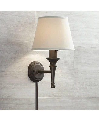 Braidy Farmhouse Rustic Wall Lamp Bronze Metal Plug-in 7" Fixture Ivory Cotton Empire Shade for Bedroom Bedside Bathroom Vanity Living Room Hallway Di