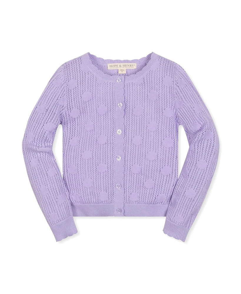 Hope & Henry Girls' Scallop Edge Mesh Dot Cardigan