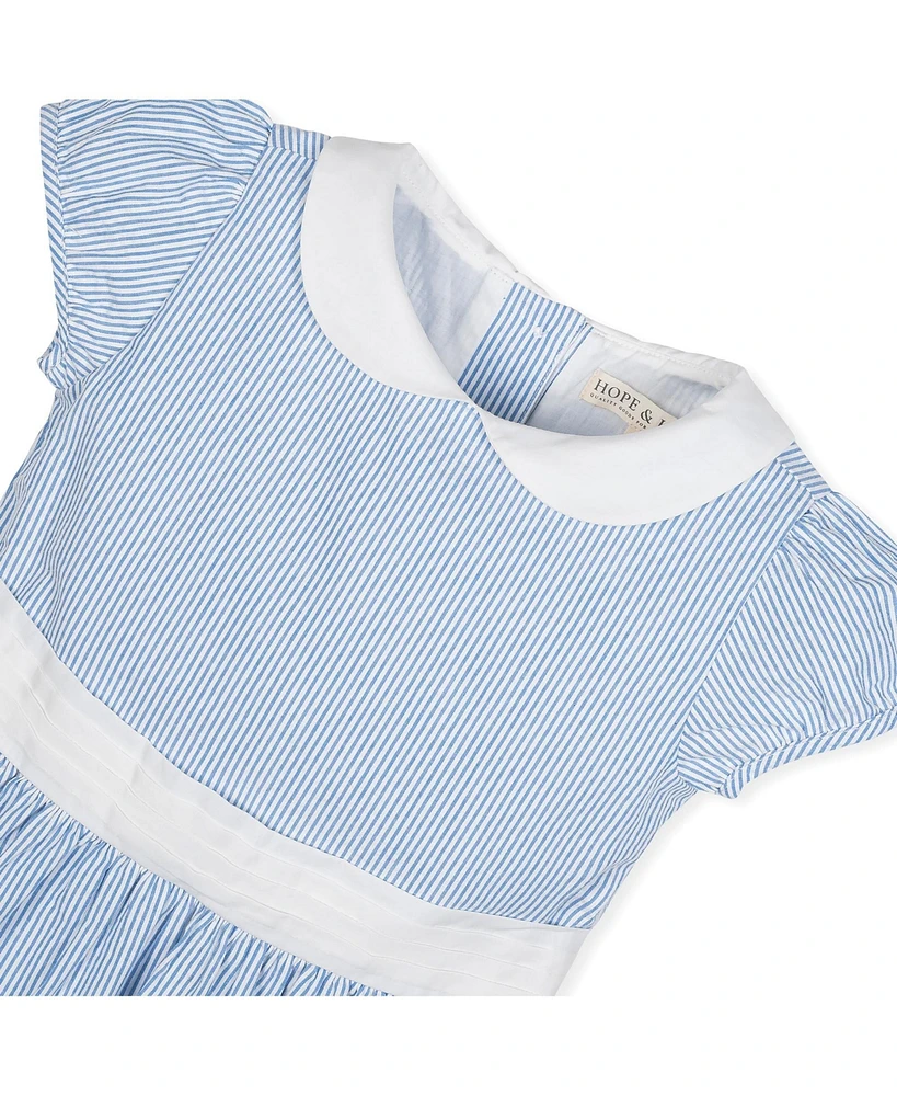 Hope & Henry Girls' Short Sleeve Seersucker Dress with Peter Pan Collar