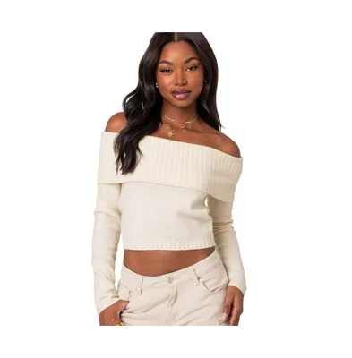 Edikted Womens Tamara Fold Over Knit Top