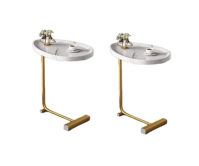 White C-shaped Side Table Set