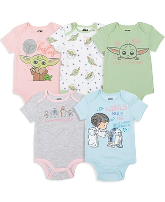 Star Wars Baby Girls The Mandalorian Yoda 5 Pack Short Sleeve Bodysuits