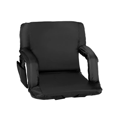 Portable Stadium Chair With Armrests, Reclining Padded Back & Seat, Lightweight Metal Frame Backpack Straps, Storage Pockets