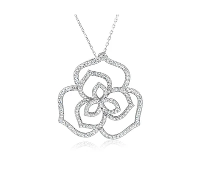 Suzy Levian New York Suzy Levian Sterling Silver Cubic Zirconia Open Wild Flower Pendant Necklace