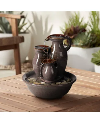 Triple Jug 8 1/4" High Small Zen Modern Indoor Outdoor Decor Ceramic Tabletop Fountain Tiered Waterfall Cascading Water Feature for Outside Garde