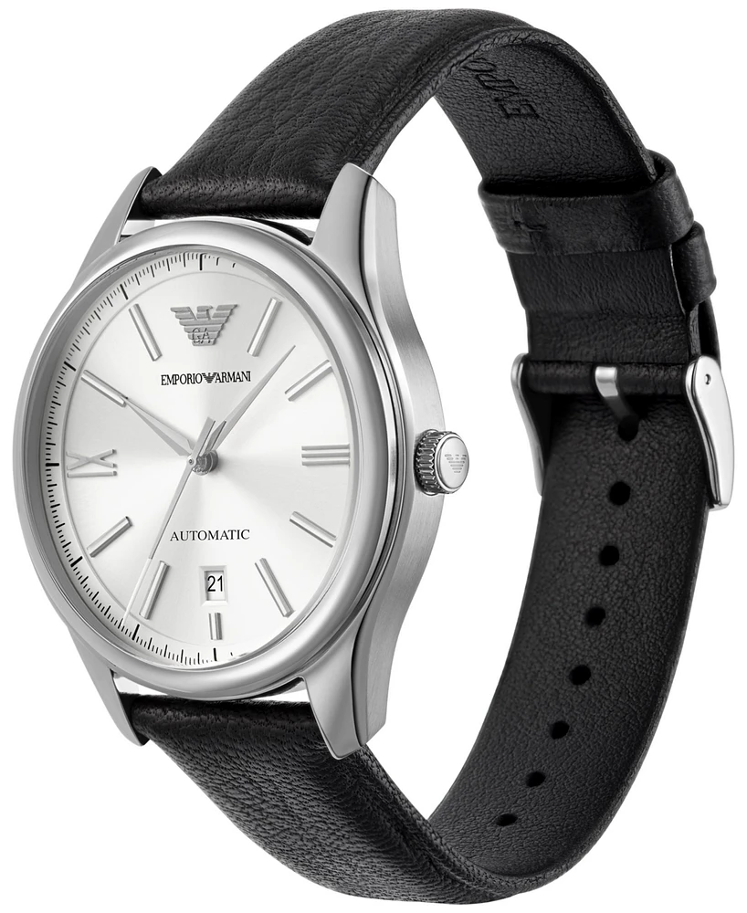 Emporio Armani Men's Automatic Black Leather Strap Watch 41mm