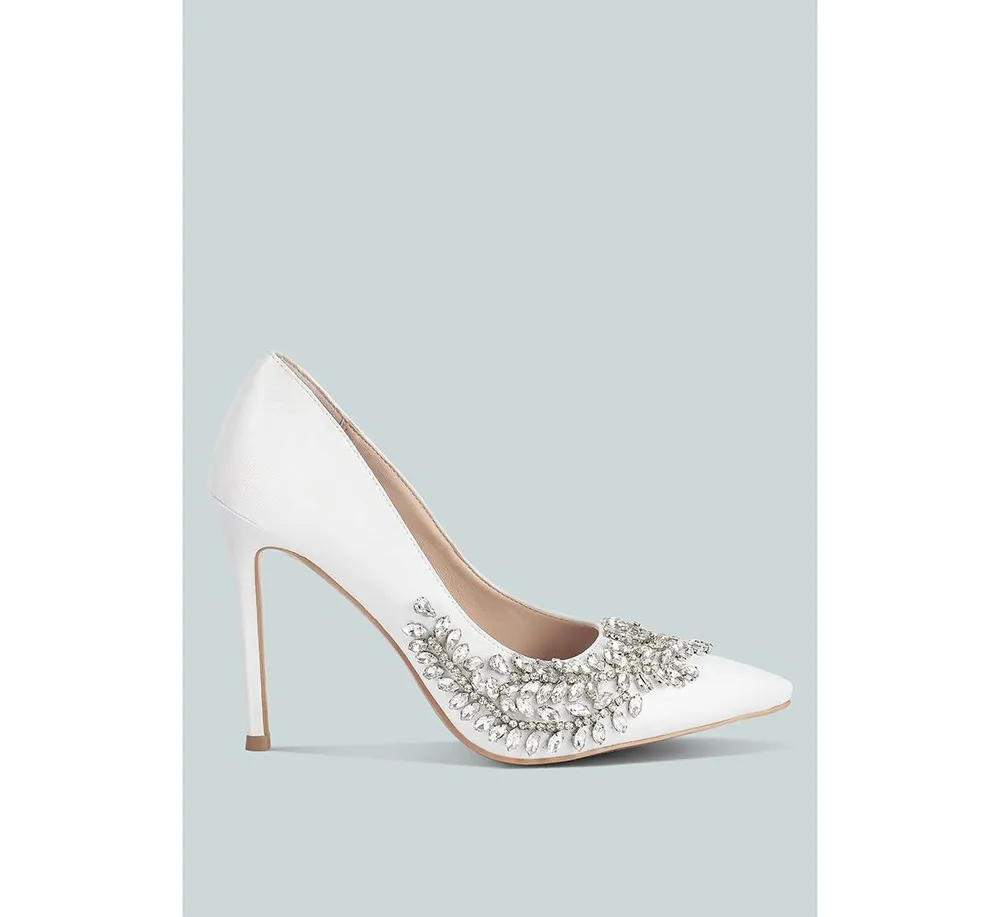 Women Ashlyn Rhinestones Embellished Satin Stiletto Pumps