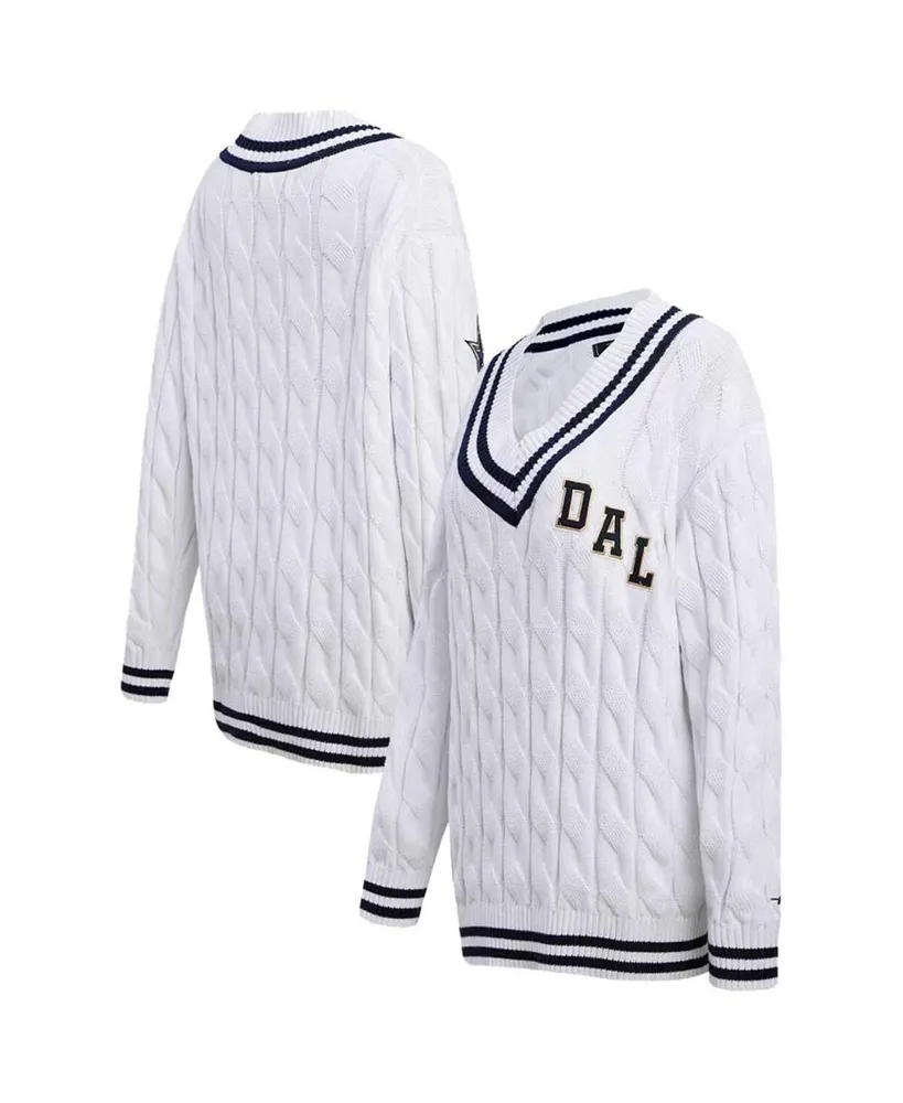 Women's Pro Standard White Dallas Cowboys Prep V-Neck Pullover Sweater