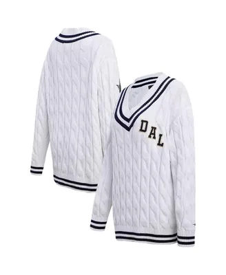 Women's Pro Standard White Dallas Cowboys Prep V-Neck Pullover Sweater
