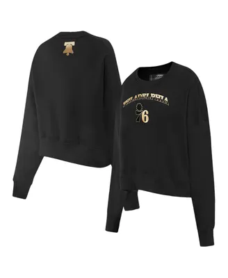 Women's Pro Standard Black Philadelphia 76ers Glam Cropped Pullover Sweatshirt