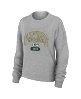 Women's Wear by Erin Andrews Heather Gray Green Bay Packers Knit Long Sleeve Tri-Blend T-shirt and Pants Sleep Set