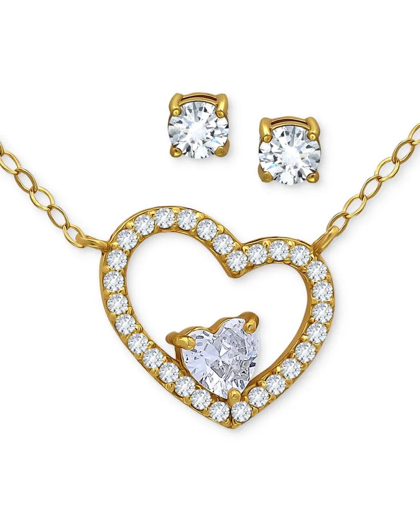 Giani Bernini 2-Pc. Set Cubic Zirconia Heart Pendant Necklace & Solitaire Stud Earrings, Created for Macy's