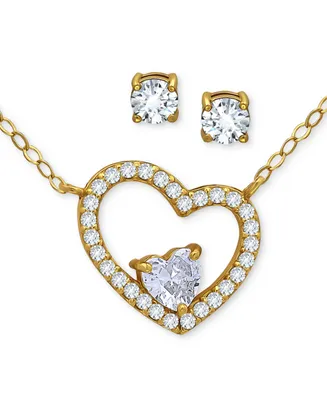 Giani Bernini 2-Pc. Set Cubic Zirconia Heart Pendant Necklace & Solitaire Stud Earrings, Created for Macy's