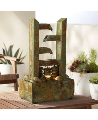 Zigzag Zen 17 1/4" High Small Modern Indoor Decor Slate Stone Tabletop Fountain with Light Tiered Waterfall Cascading Water Feature for Desk Rela