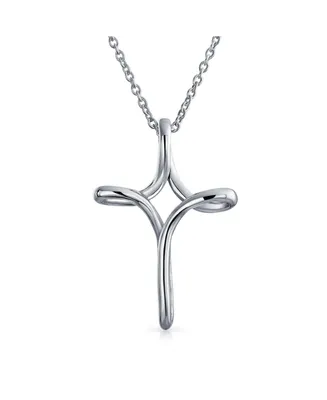 Bling Jewelry Religious Thin Simple Plain Ribbon Twist Open Infinity Cross Pendant Necklace Sterling Silver
