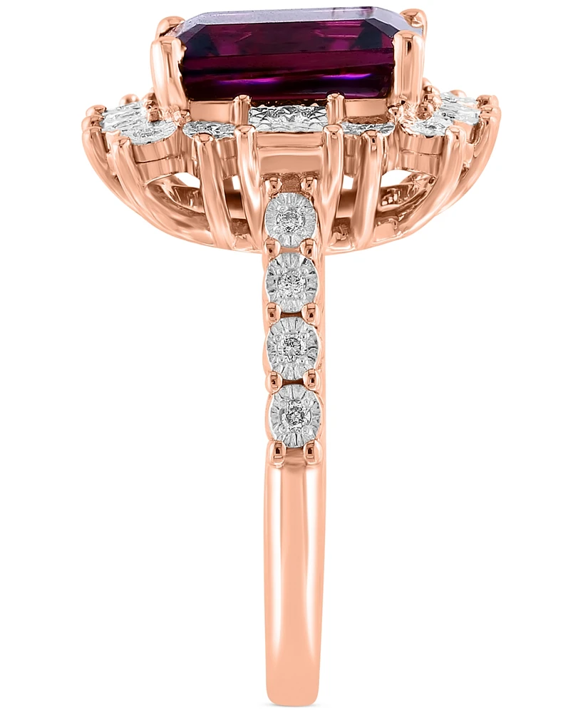 Effy Rhodolite (4-1/10 ct. t.w) & Diamond (1/6 ct. t.w.) Halo Ring in 14k Rose Gold