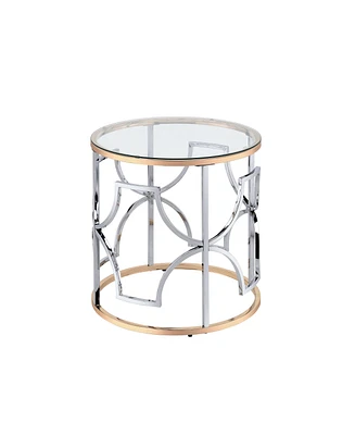 Furniture of America 23" Metal, Glass Camille Modern Round Glass Top End Table