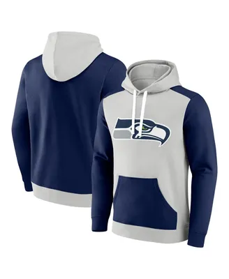 Men's Fanatics Silver, Navy Seattle Seahawks Big and Tall Team Fleece Pullover Hoodie