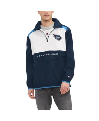 Men's Tommy Hilfiger Navy, White Tennessee Titans Carter Half-Zip Hooded Top