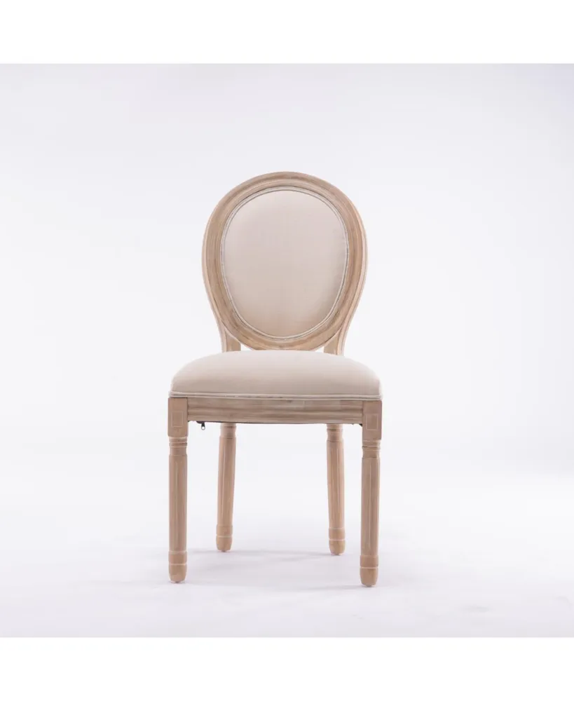 French Style Solid Wood Frame Antique Painting Linen Fabric Oval Back Dining Chair, Set Of 2, Cream