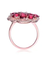 Sterling Silver with 18K Rose Gold Plated Red Pear, Round and Oval Cubic Zirconias Cocktail-Cluster Ring