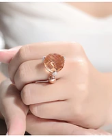 Sterling Silver with 18K Rose Gold Plated Pink Round Cubic Zirconia Solitaire Cocktail Ring