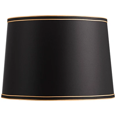 Black Medium Drum Lamp Shade with Black and Gold Trim 14" Top x 16" Bottom x 11" High (Spider) Replacement with Harp and Finial - Springcrest
