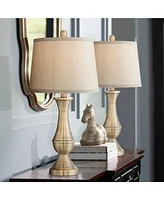 Becky Traditional Table Lamps 24.75" High Set of 2 Antique Brass Gold Metal Beige Tapered Drum Shade Decor for Living Room Bedroom House Bedside