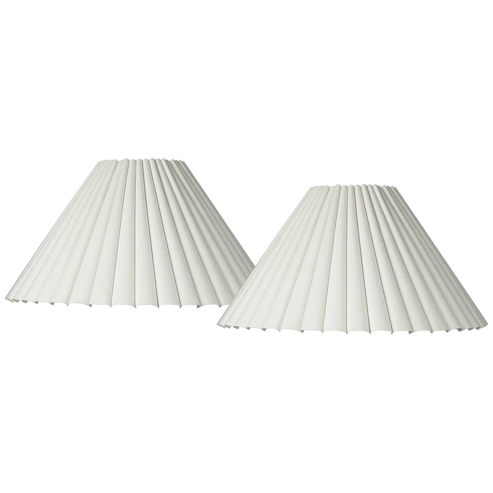 Set of 2 Box Pleat Empire Lamp Shades Antique White Large 6.75" Top x 20.75" Bottom x 10.75" High x 12.5" Slant Spider with Replacement Harp and Finia