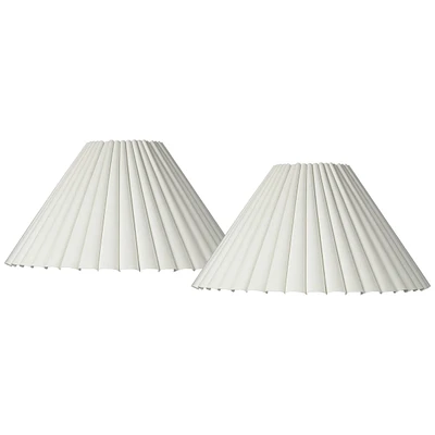 Set of 2 Box Pleat Empire Lamp Shades Antique White Large 6.75" Top x 20.75" Bottom x 10.75" High x 12.5" Slant Spider with Replacement Harp and Finia