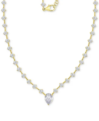 Cubic Zirconia Fancy 20" Statement Necklace in 14k Gold-Plated Sterling Silver