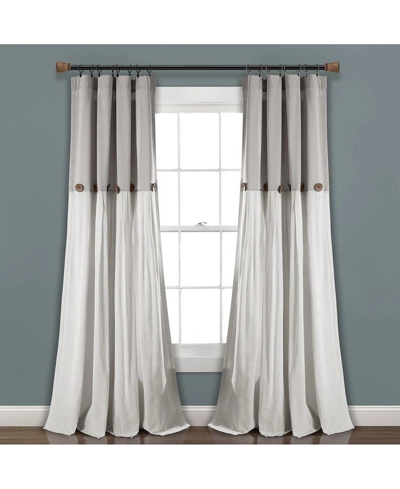 Lush Decor Linen Button Window Curtain - Single Panel Rustic and Modern Farmhouse Curtains