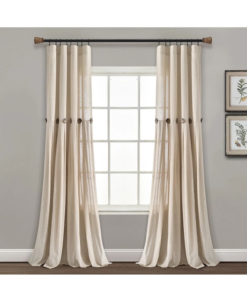Lush Decor Linen Button Window Curtain - Single Panel Rustic and Modern Farmhouse Curtains