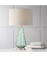 Julia Modern Coastal Table Lamp 26.5" High Textured Seafoam Green Glass Brushed Nickel Silver Off-White Drum Shade for Living Room Bedroom Beach